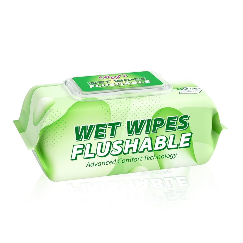 dafi Flushable Wipes for Adult Wet Wipes,80 Count Unscented Toilet Wipes Flushable, No Alcohol & 100% Plant Based Fibers, Septic and Sewer Safe pack of 1 - Image 1